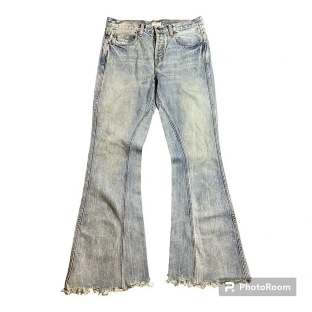 Free People super bell bottoms pin stripe chewed distressed hem jeans 29